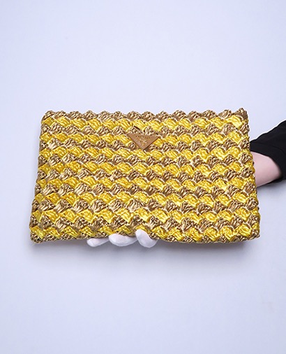 Prada Raffia Crochet Clutch Woven Raffia, front view